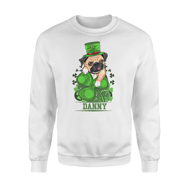 Personalized St. Patrick Gift Idea - Lovely Bulldog With Clover - Standard Crew Neck Sweatshirt